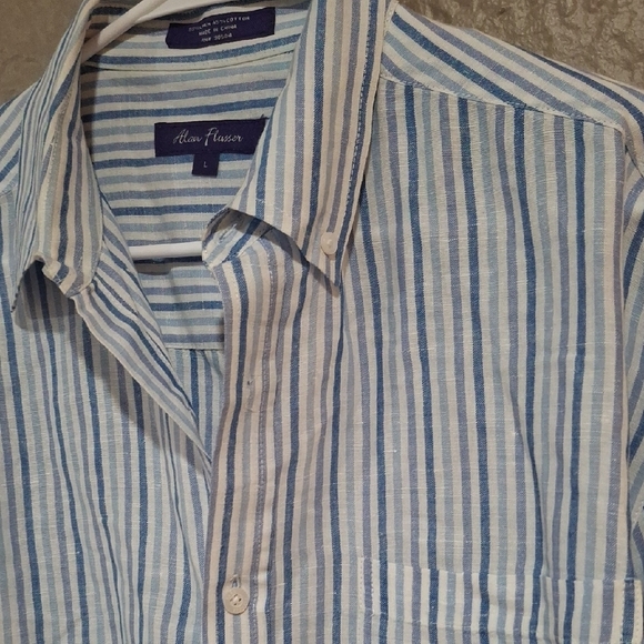 Alan Flusser Blue and White Casual Button Down Shirt - Picture 4 of 6